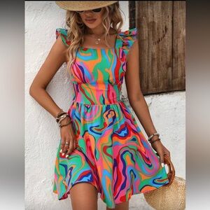 SHEIN Multicolor Backless Summer Dress Vibrant Vacation Sundress Women Large